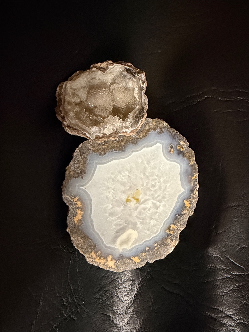 Natural Agate Geode Slice Pair - White and Gray Crystal